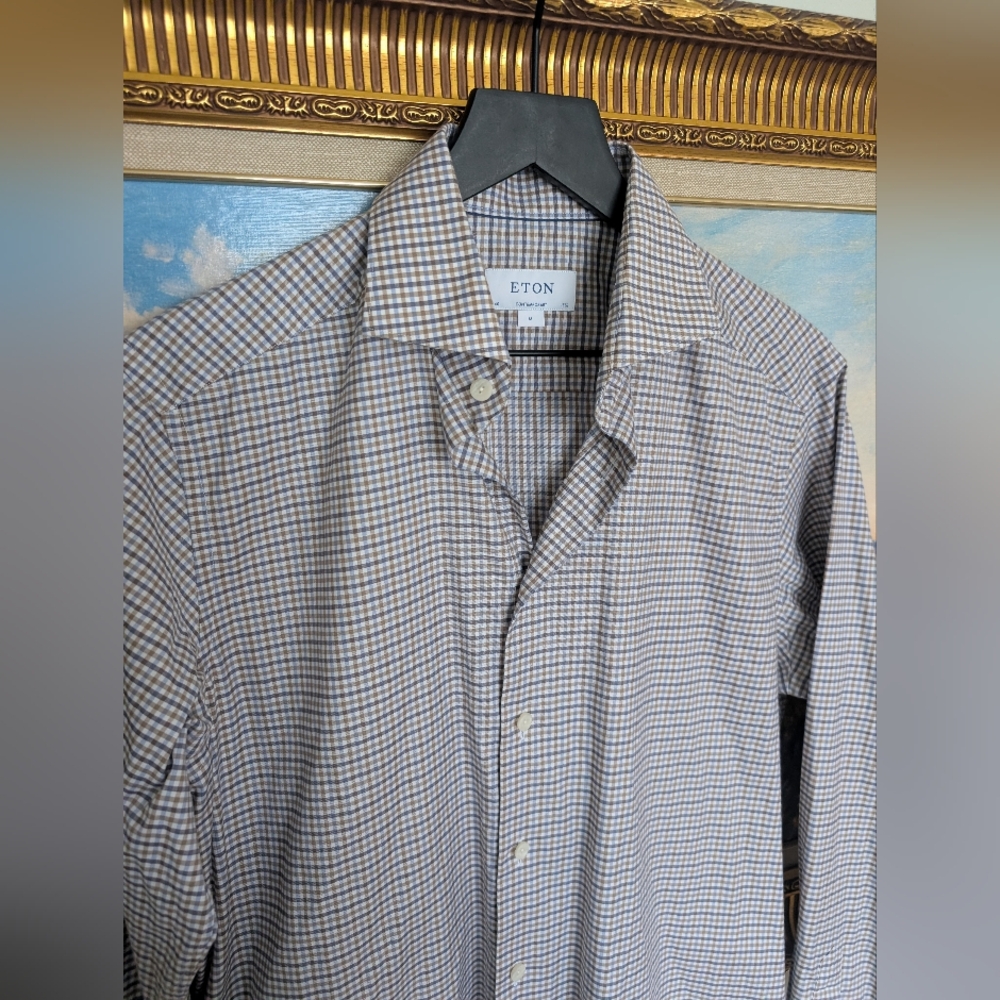 ETON Casual Checkered Shirt - Beige and White
